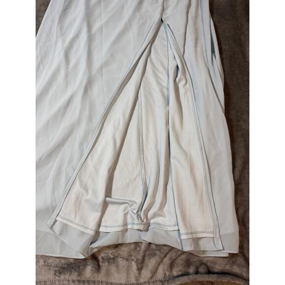 NWT After Six 1544 Size 18 R1 Mist Light Blue Thin One Shoulder Maxi Dress Crepe - Picture 9 of 11
